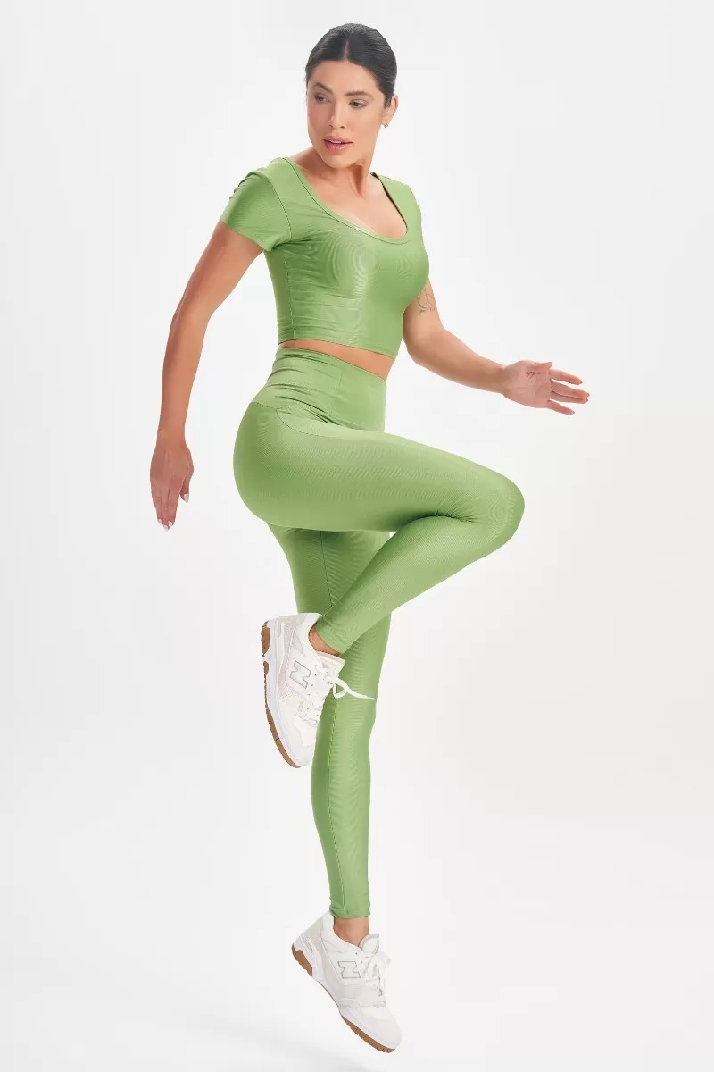 Lets Gym - Cropped Retro Glam Olive Green - 2715VDO