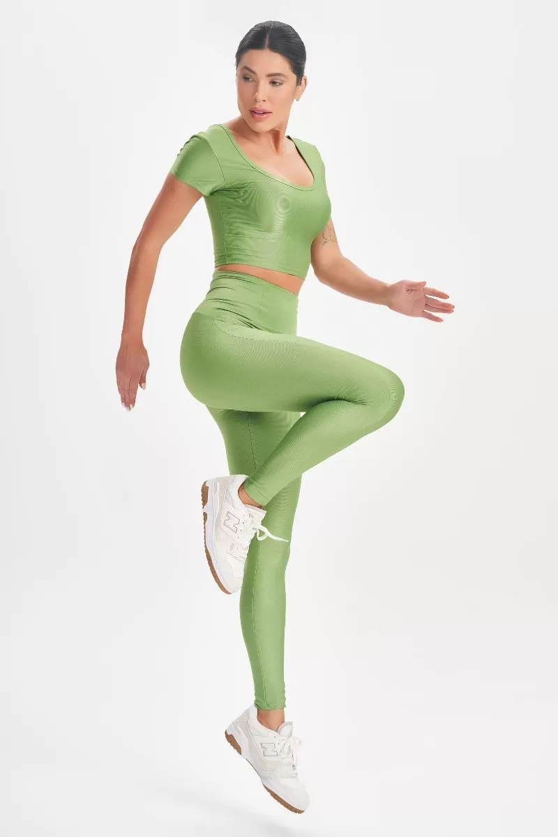 Lets Gym - Retro Glam Olive Green Leggings - 2713VDO