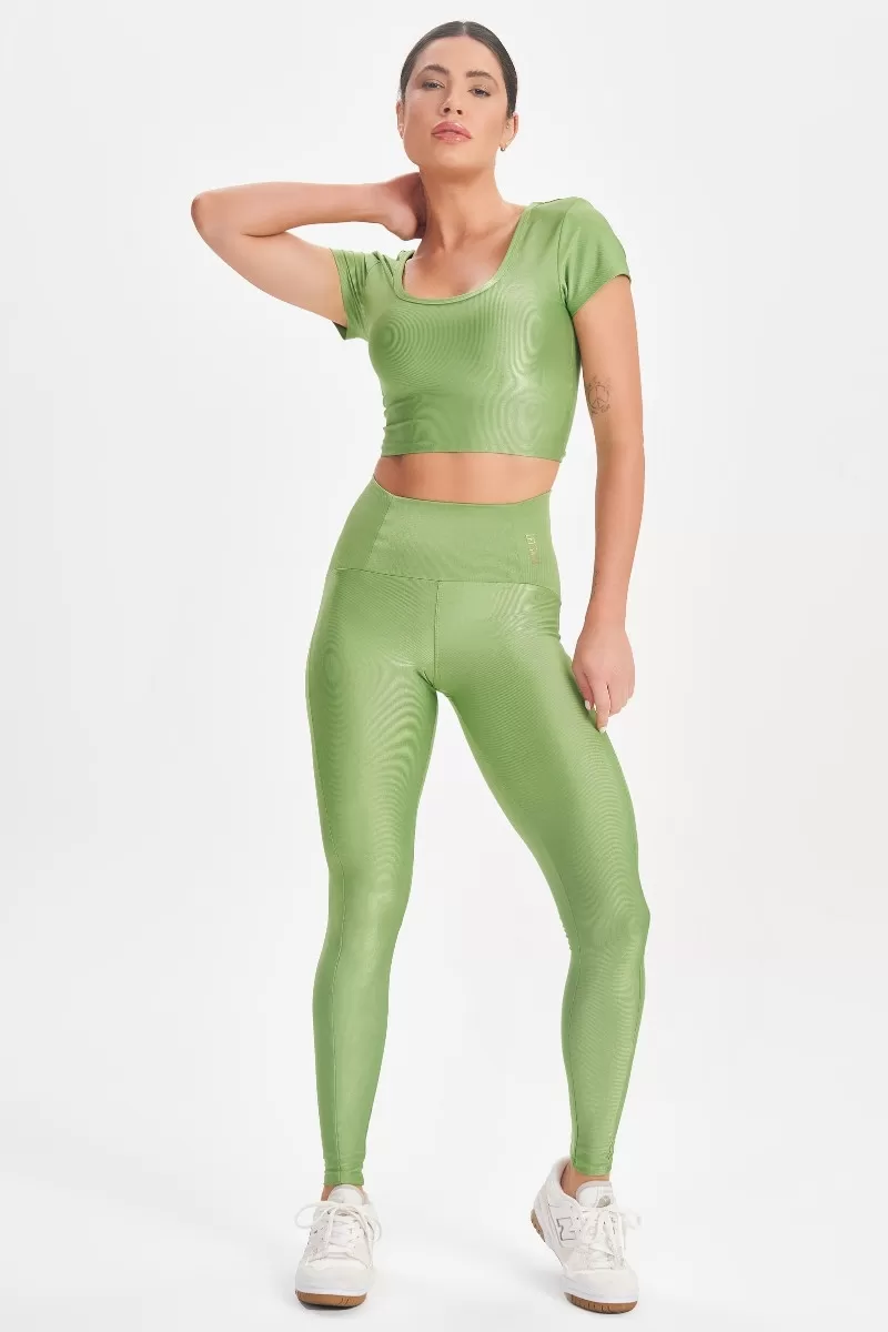 Lets Gym - Retro Glam Olive Green Leggings - 2713VDO