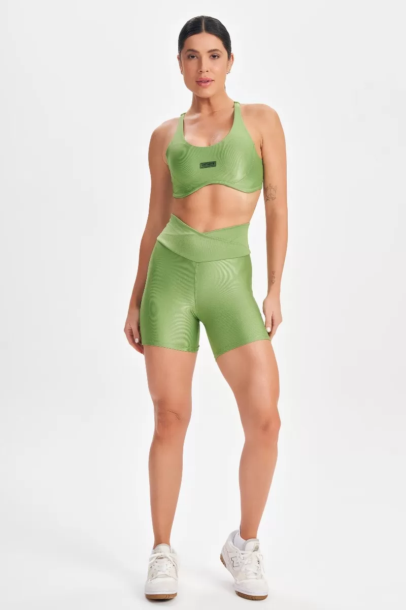Lets Gym - Retro Glam Olive Green Shorts - 2714VDO Lets Gym - Retro Glam Olive Green Shorts - 2714VDO