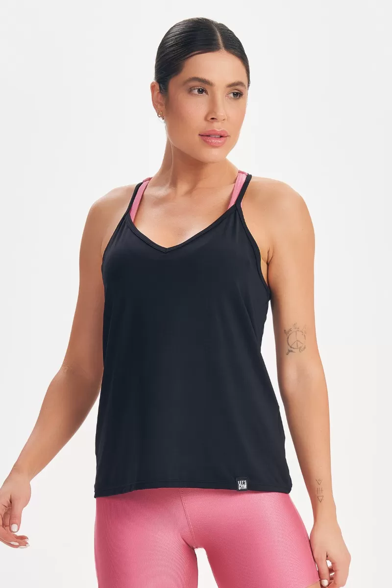 Lets Gym - Retro Glam Tank Shirt Black - 2717PT