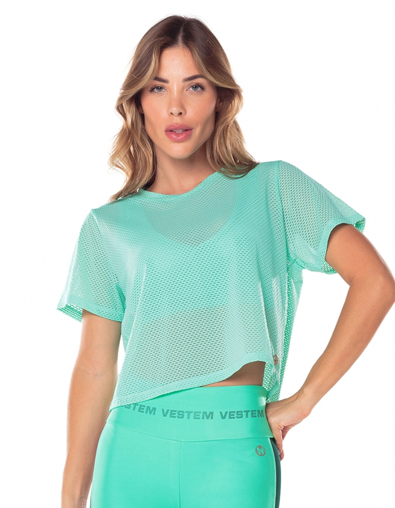 Vestem - Breeze Aqua Green Short Sleeve Cropped Shirt - BMC765.V25.C0031