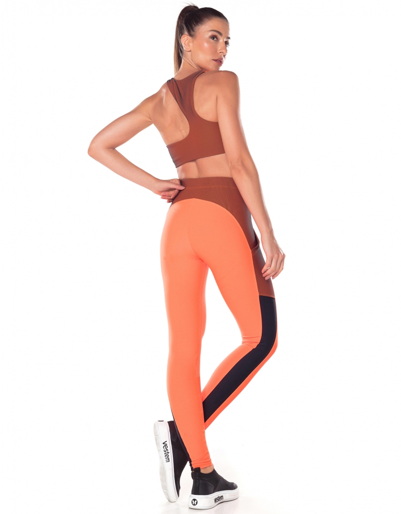 Vestem - Waves Neon Orange Leggings with Side Pockets - FS1255.V25.C0007 Vestem - Waves Neon Orange Leggings with Side Pockets - FS1255.V25.C0007