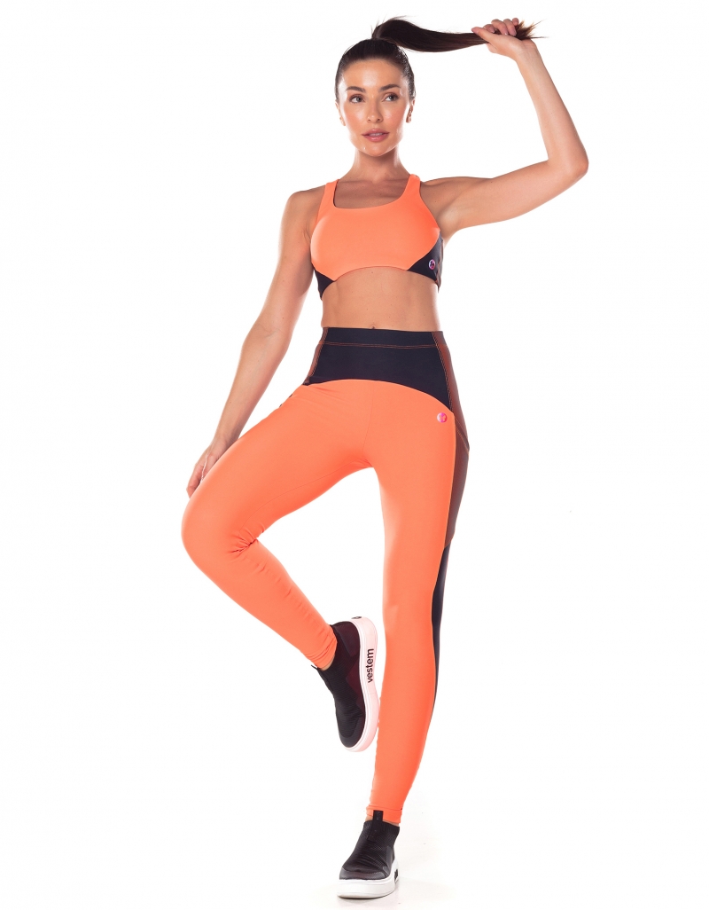 Vestem - Waves Neon Orange Leggings with Side Pockets - FS1255.V25.C0007 Vestem - Waves Neon Orange Leggings with Side Pockets - FS1255.V25.C0007