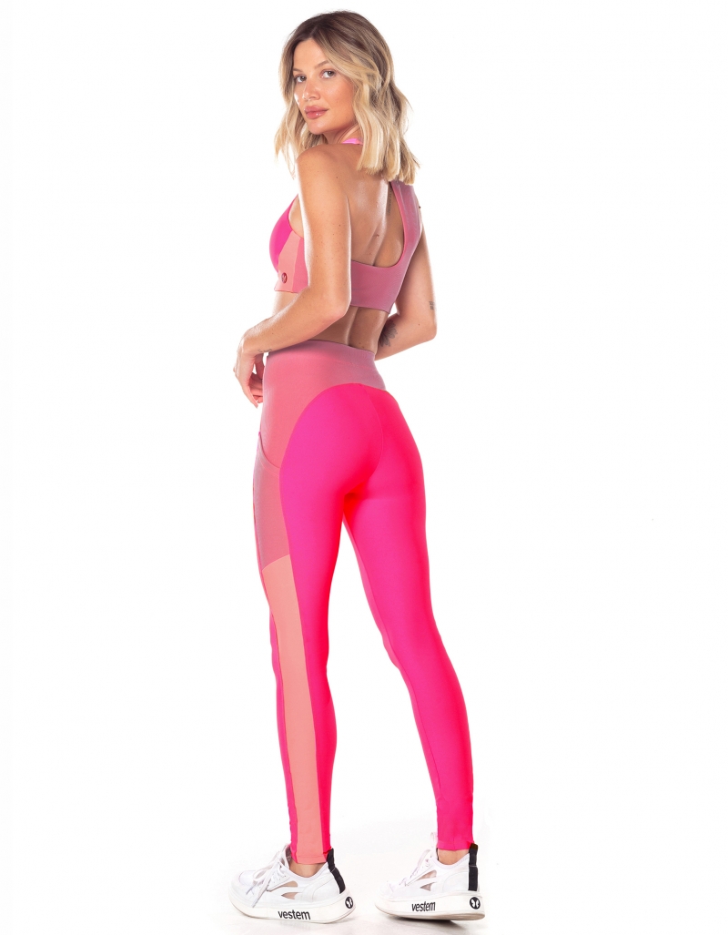 Vestem - Waves Pink Neon Leggings with Side Pockets - FS1255.V25.C0003 Vestem - Waves Pink Neon Leggings with Side Pockets - FS1255.V25.C0003