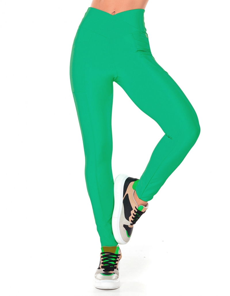 Vestem - Aria Green Twist Wrap-Around Waistband Leggings - FS1403.V25.C0449
