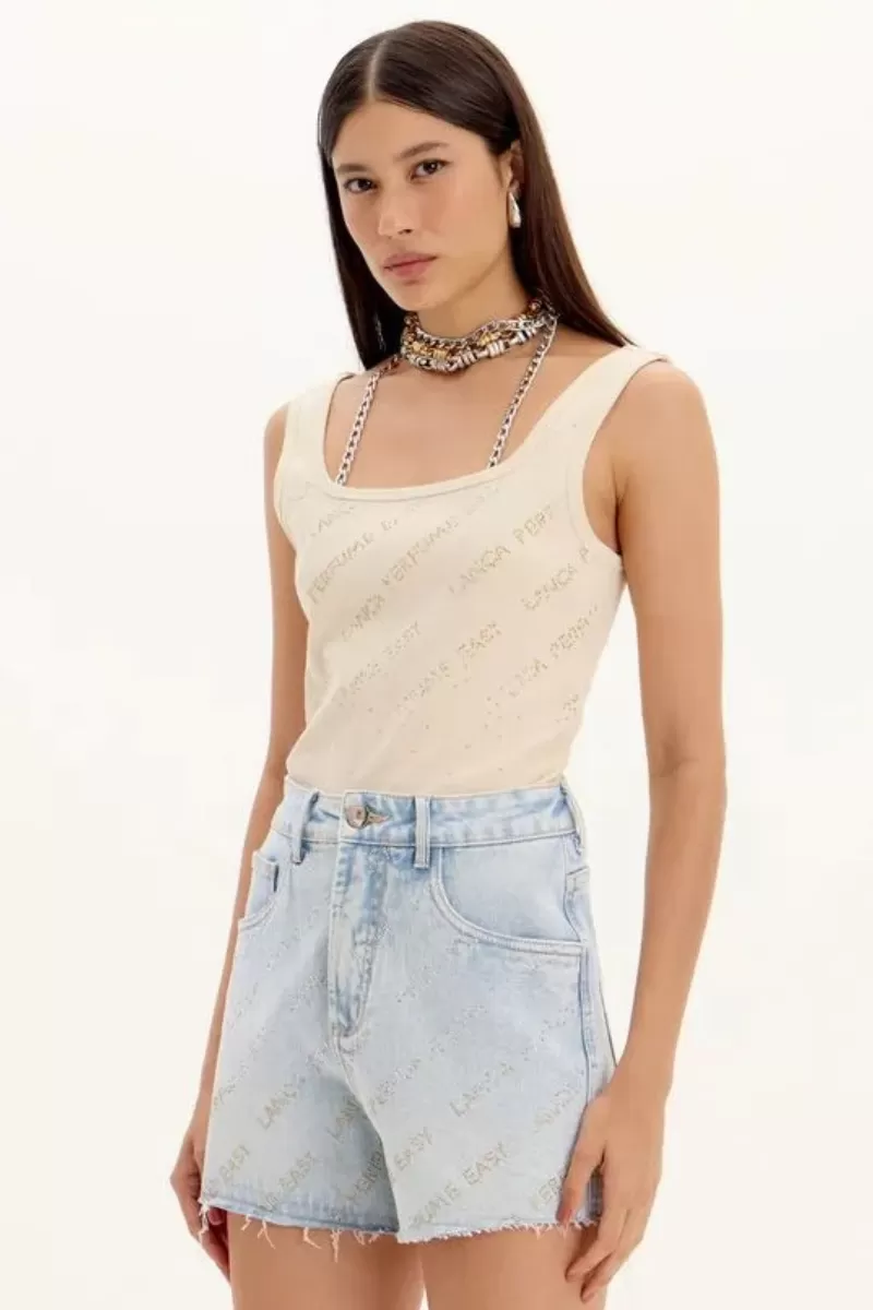 LANÇA PERFUME - LP EASY SUMMER 25 Strappy Tank Shirt with Front Glitter Appliques - 0991 LANÇA PERFUME - LP EASY SUMMER 25 Strappy Tank Shirt with Front Glitter Appliques - 0991