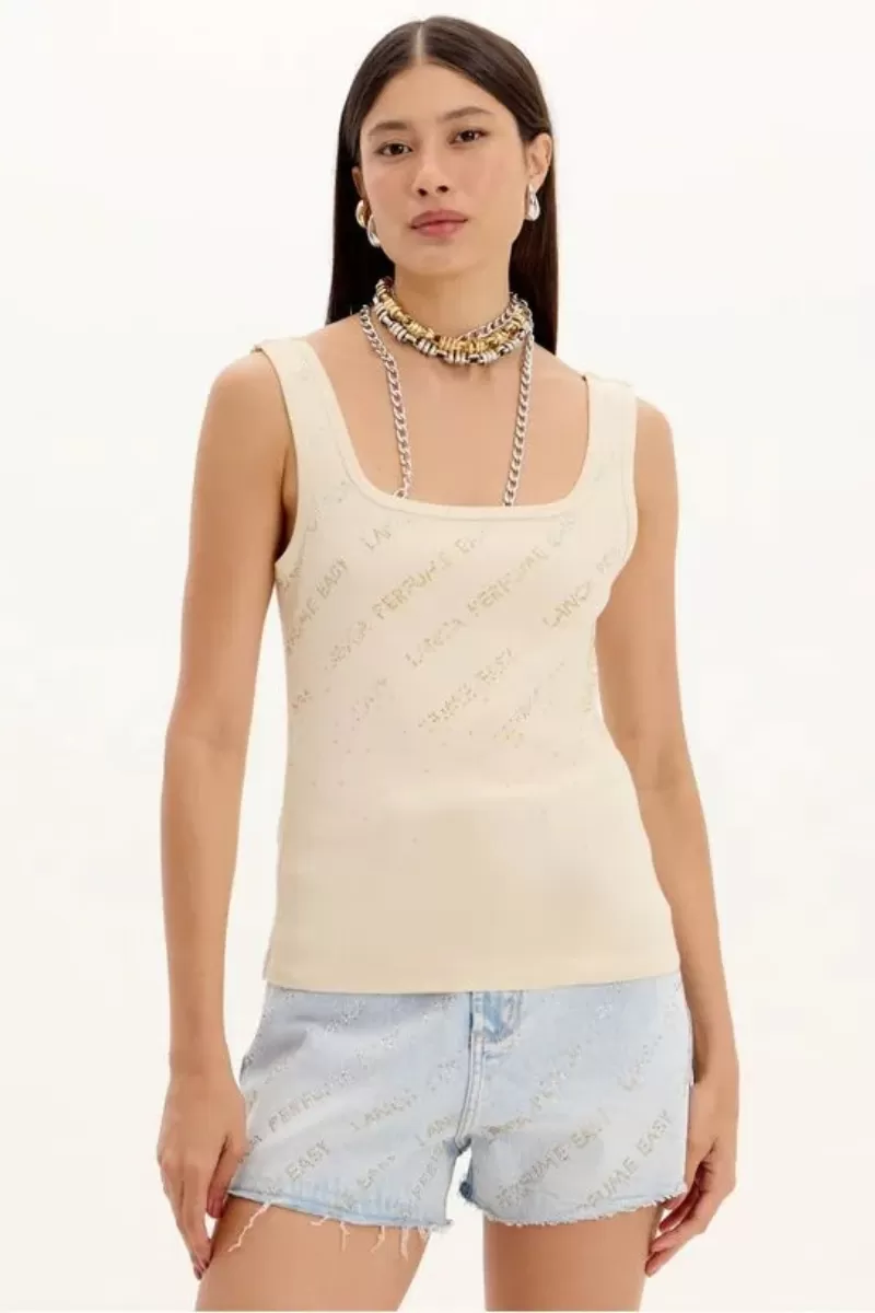 LANÇA PERFUME - LP EASY SUMMER 25 Strappy Tank Shirt with Front Glitter Appliques - 0991