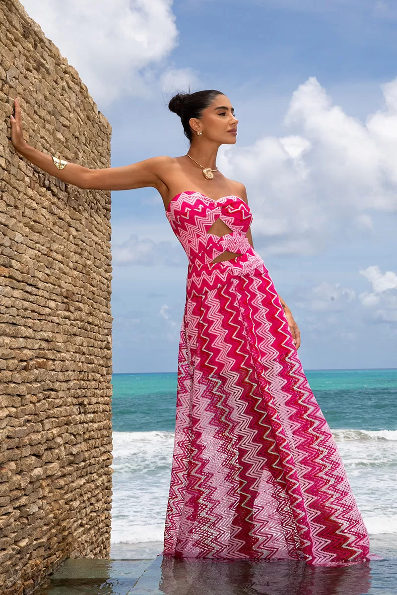Dot Clothing - Dress Dot Clothing Long Lace Printed Pink - 2596PINK Dot Clothing - Dress Dot Clothing Long Lace Printed Pink - 2596PINK
