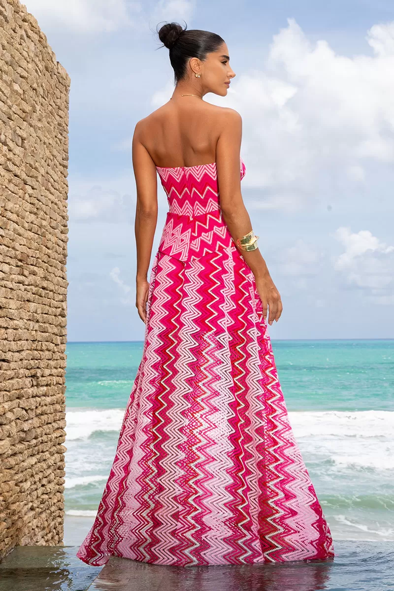 Dot Clothing - Dress Dot Clothing Long Lace Printed Pink - 2596PINK Dot Clothing - Dress Dot Clothing Long Lace Printed Pink - 2596PINK