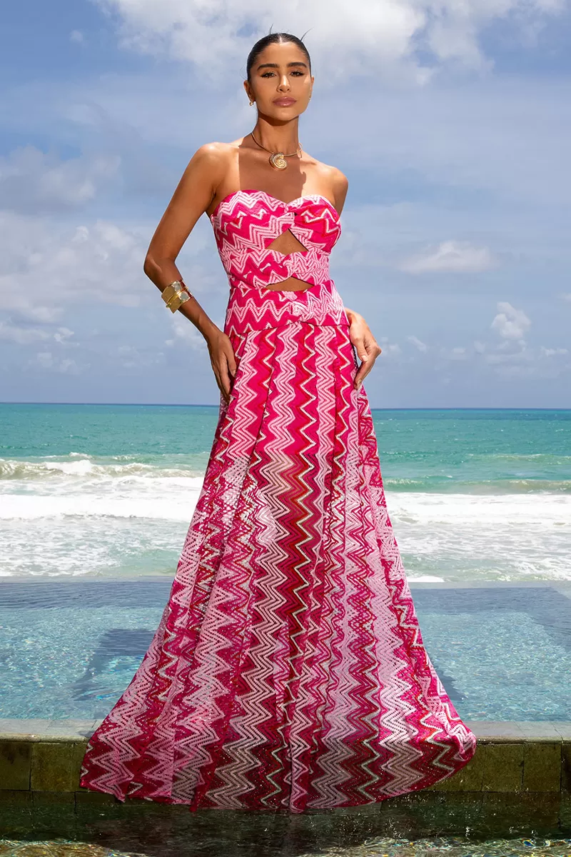 Dot Clothing - Dress Dot Clothing Long Lace Printed Pink - 2596PINK Dot Clothing - Dress Dot Clothing Long Lace Printed Pink - 2596PINK