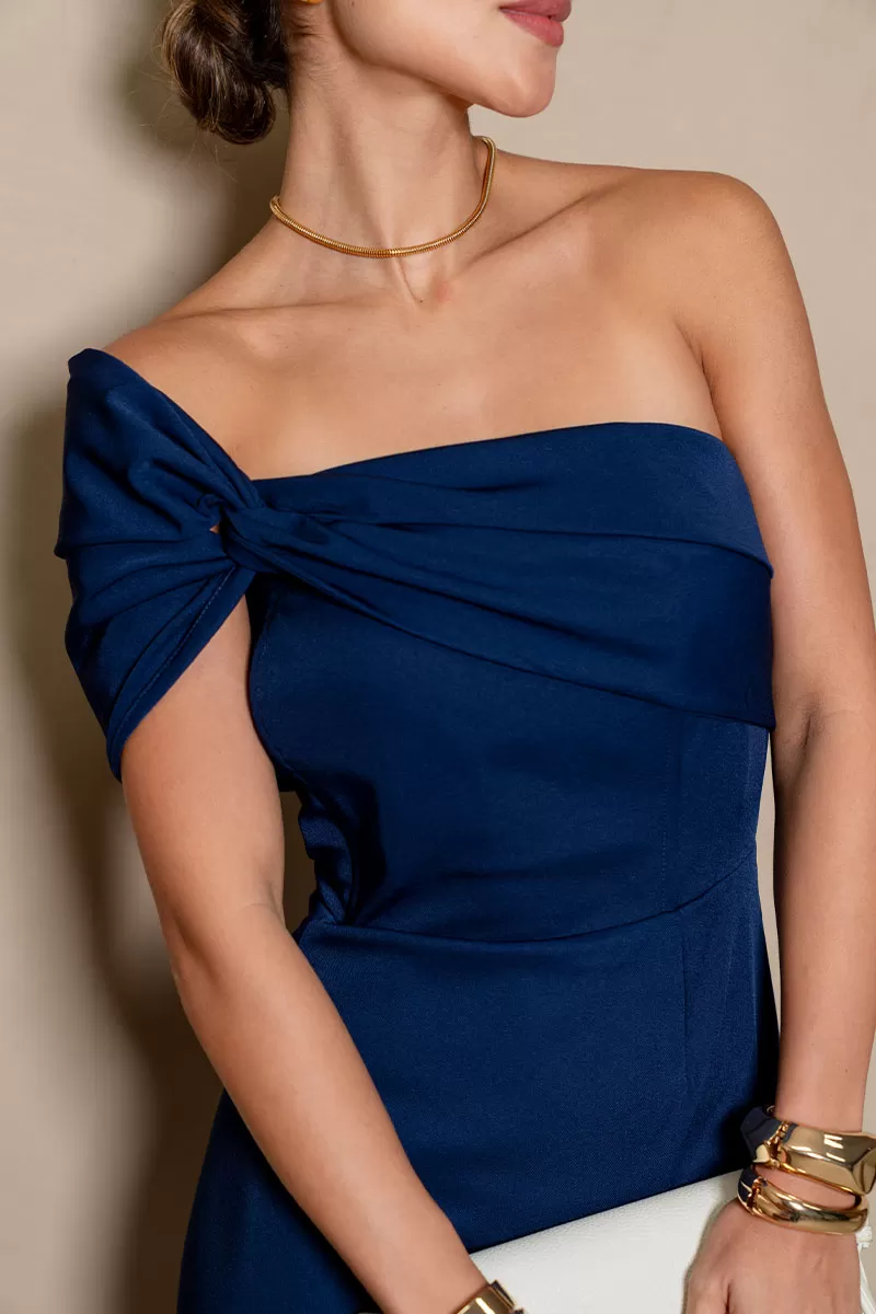 Miss Misses - Miss Misses Midi TQC Dress with Asymmetrical Detail in Blue - 54355004 Miss Misses - Miss Misses Midi TQC Dress with Asymmetrical Detail in Blue - 54355004