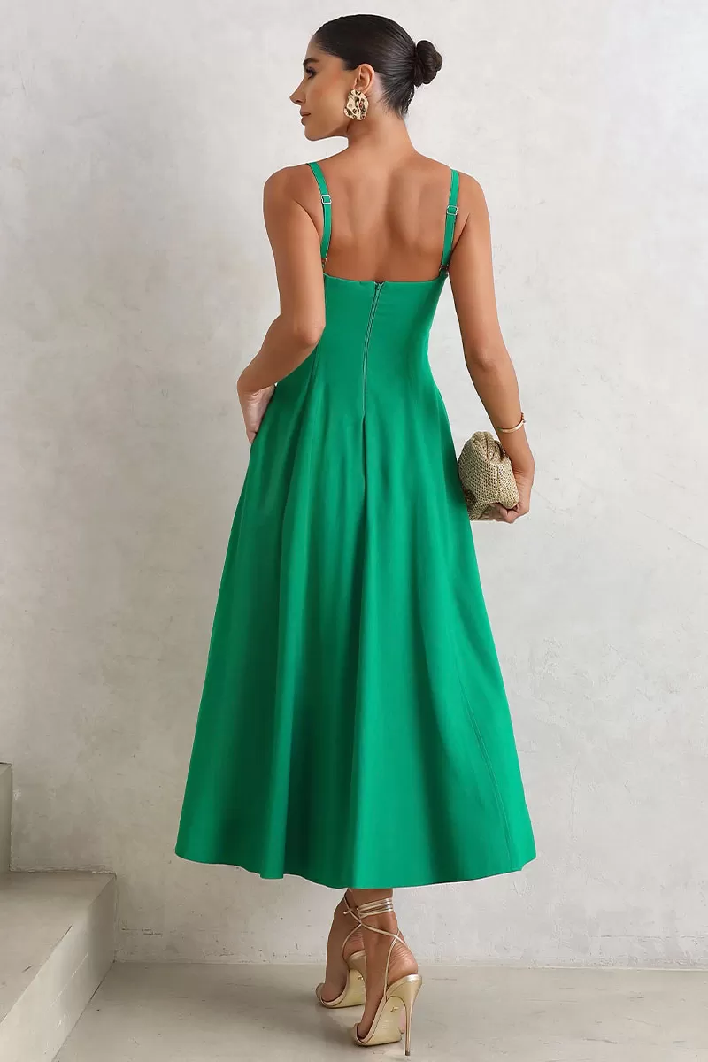 Miss Misses - Lidiane Dress With Guipure Detail And Green Strap - 54470023 Miss Misses - Lidiane Dress With Guipure Detail And Green Strap - 54470023