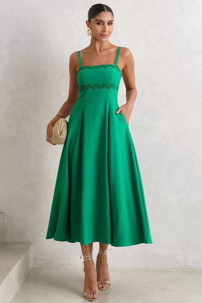 Miss Misses - Lidiane Dress With Guipure Detail And Green Strap - 54470023 Miss Misses - Lidiane Dress With Guipure Detail And Green Strap - 54470023