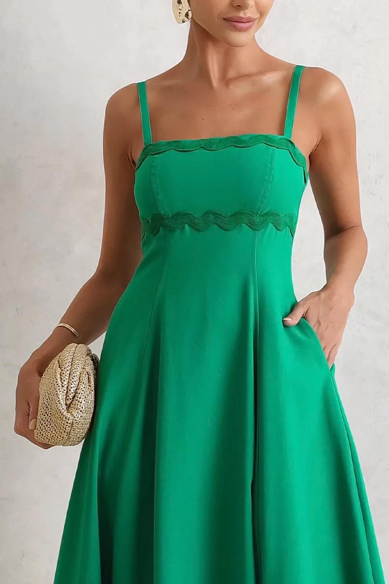 Miss Misses - Lidiane Dress With Guipure Detail And Green Strap - 54470023 Miss Misses - Lidiane Dress With Guipure Detail And Green Strap - 54470023