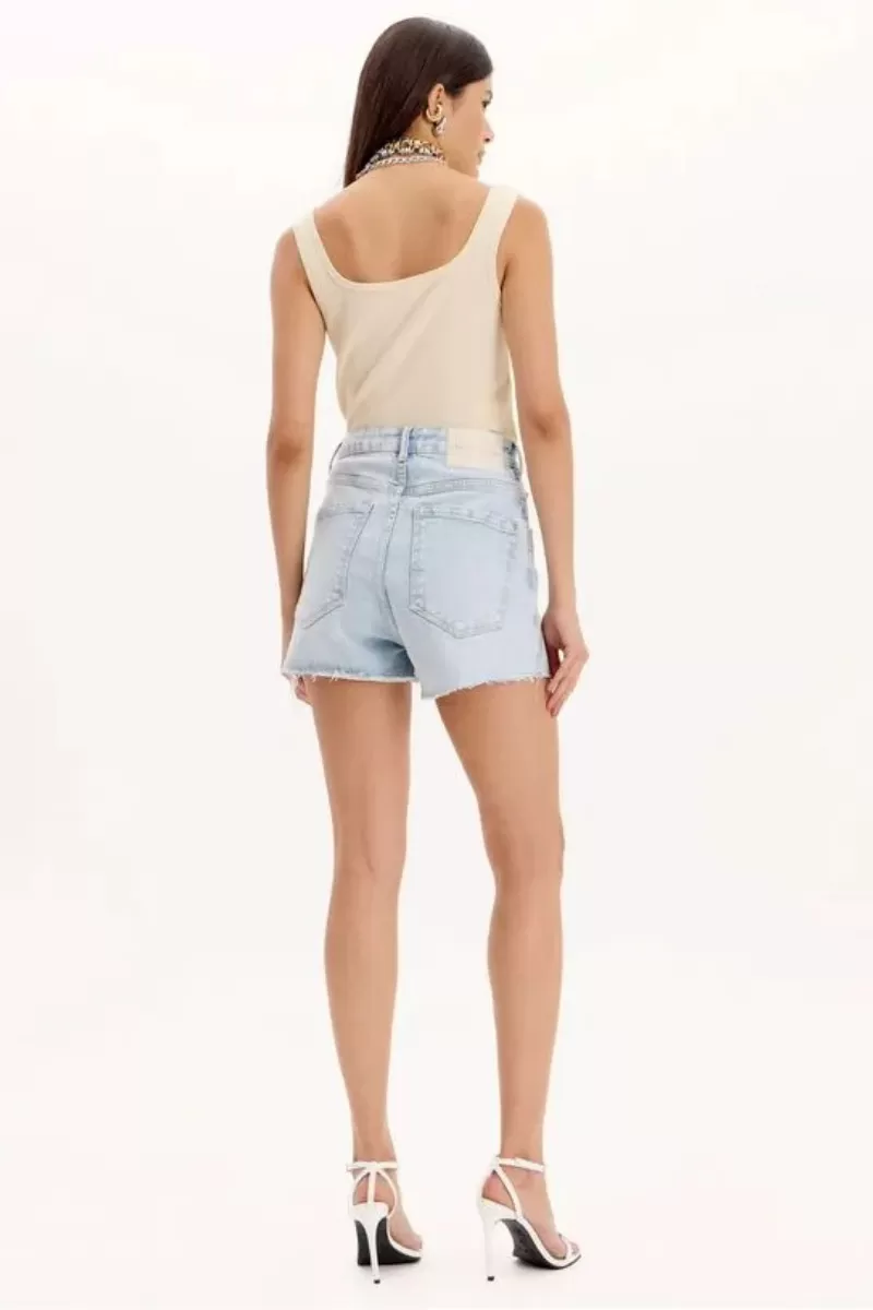 LANÇA PERFUME - Grandfather Jean Shorts With High Waist And Sparkle Appliques LAUNCHES EASY PERFUME - 2818 LANÇA PERFUME - Grandfather Jean Shorts With High Waist And Sparkle Appliques LAUNCHES EASY PERFUME - 2818
