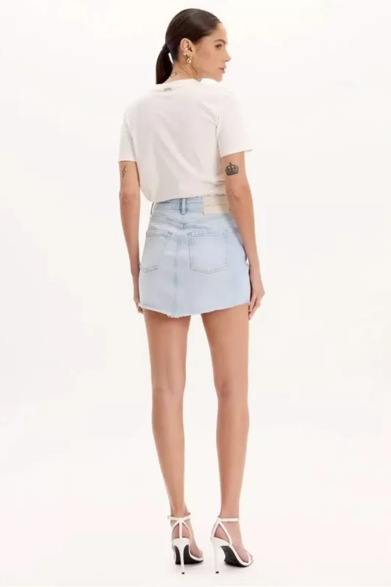 LANÇA PERFUME - LP EASY Short Denim Skirt with High Waist and Glitter Appliques - 1260 LANÇA PERFUME - LP EASY Short Denim Skirt with High Waist and Glitter Appliques - 1260