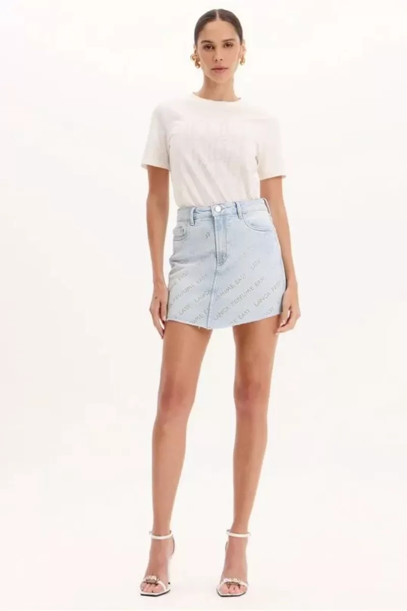 LANÇA PERFUME - LP EASY Short Denim Skirt with High Waist and Glitter Appliques - 1260