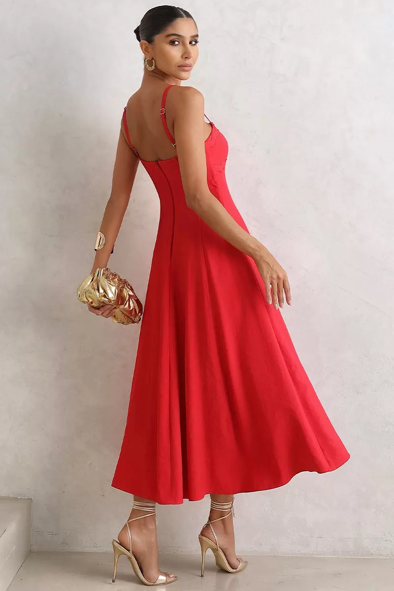 Miss Misses - Lidiane Dress With Guipure Detail And Red Strap - 54470024