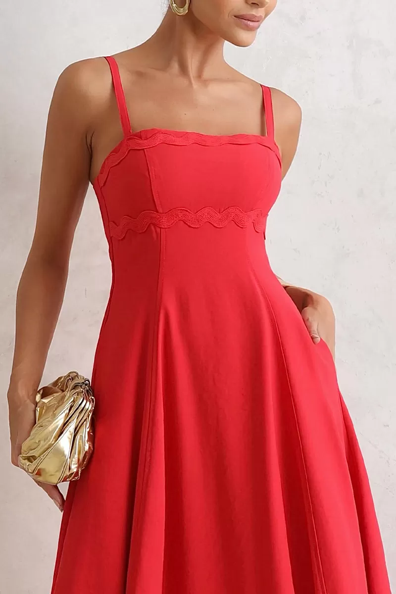 Miss Misses - Lidiane Dress With Guipure Detail And Red Strap - 54470024