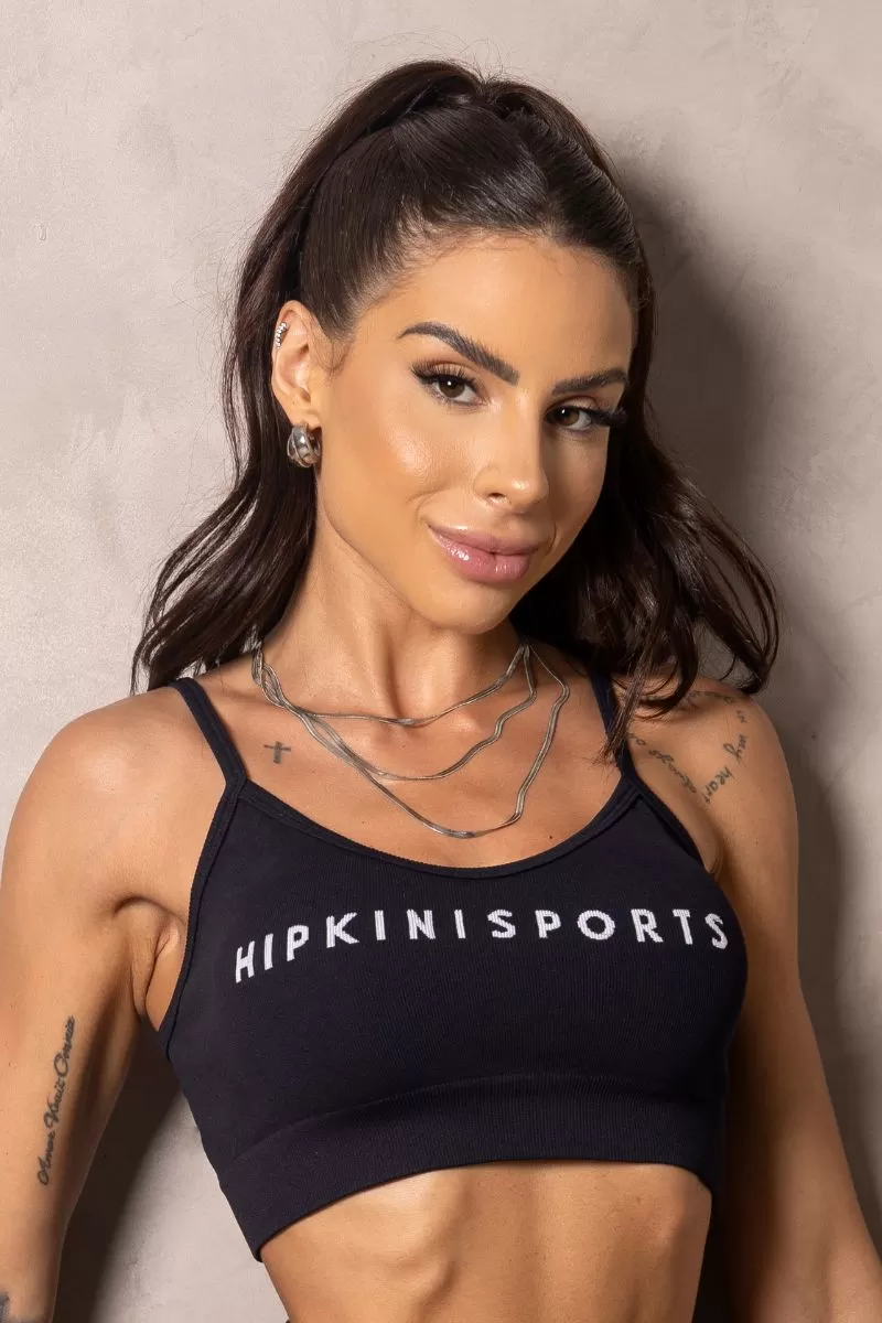 Hipkini - Seamless Summer Glow Black Top Straight Straps - 33331080