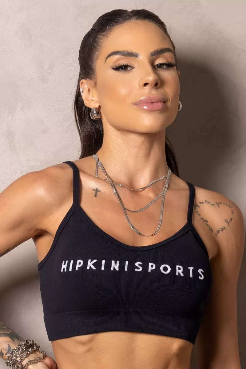 Hipkini - Seamless Summer Glow Black Top Straight Straps - 33331080