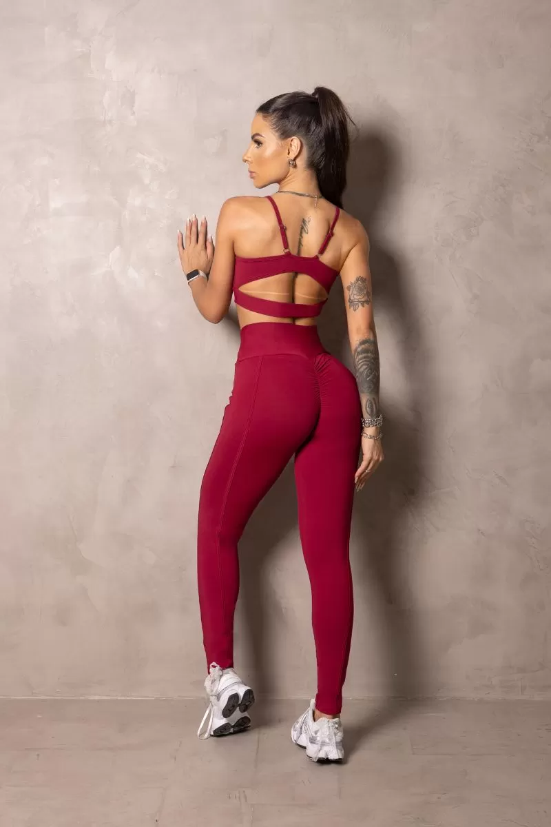 Hipkini - Summer Glow Merlot Wine Leggings with Draping - 33330929