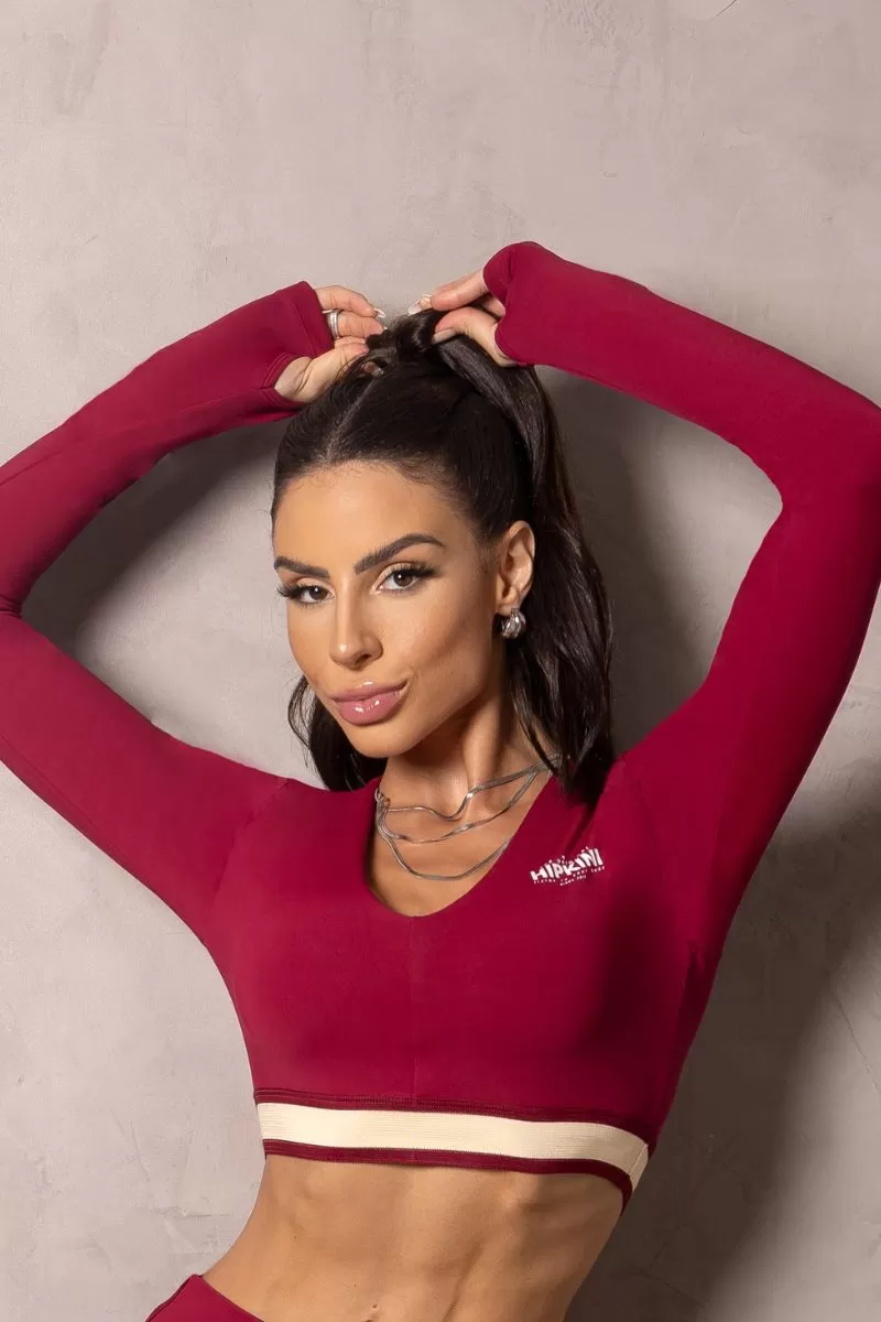 Hipkini - Cropped Summer Glow Wine Merlot Long Sleeve - 33330934