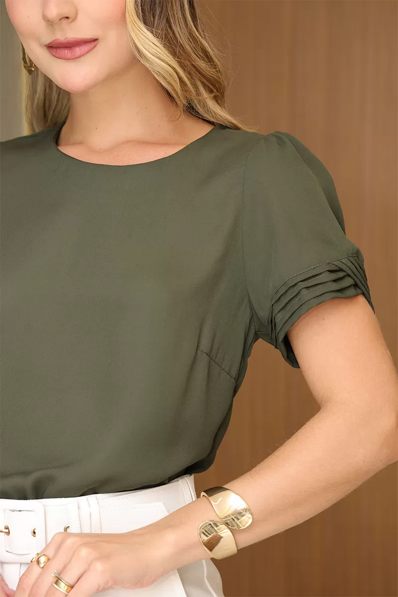 Miss Misses - Natacha Crepe Shirt with Moss Green Pleats - 54454038 Miss Misses - Natacha Crepe Shirt with Moss Green Pleats - 54454038
