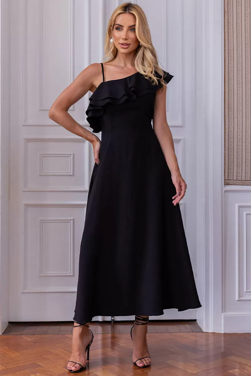 Miss Misses - Tânia Godê Dress With Straps And Frill In Black - 54490001 Miss Misses - Tânia Godê Dress With Straps And Frill In Black - 54490001