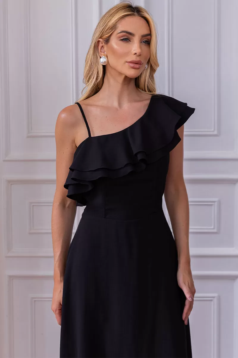 Miss Misses - Tânia Godê Dress With Straps And Frill In Black - 54490001 Miss Misses - Tânia Godê Dress With Straps And Frill In Black - 54490001