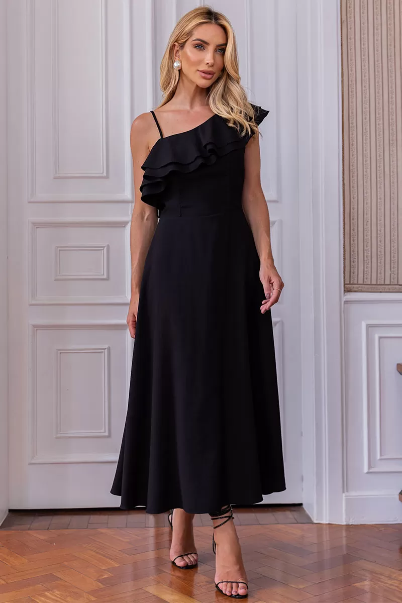 Miss Misses - Tânia Godê Dress With Straps And Frill In Black - 54490001 Miss Misses - Tânia Godê Dress With Straps And Frill In Black - 54490001