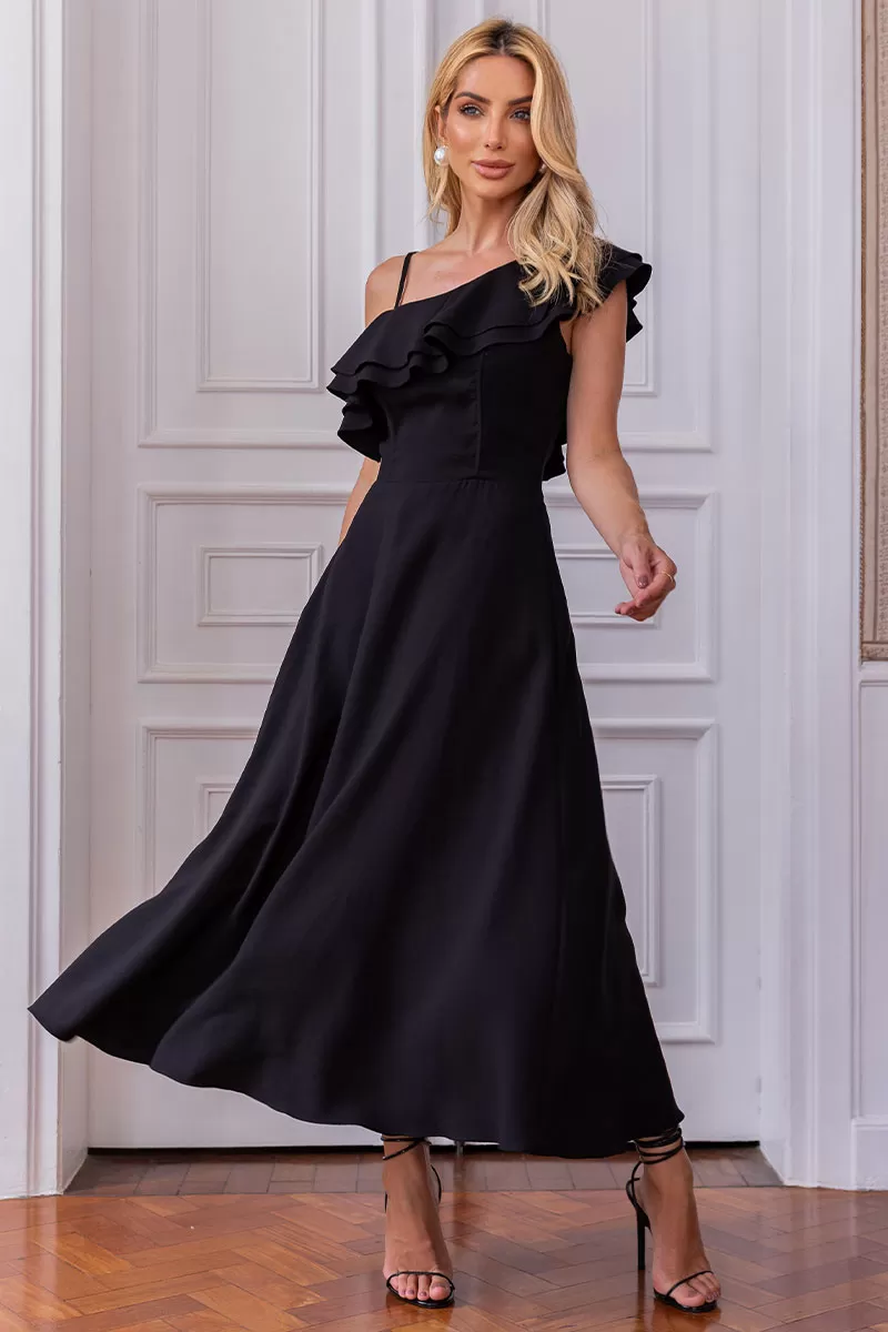 Miss Misses - Tânia Godê Dress With Straps And Frill In Black - 54490001