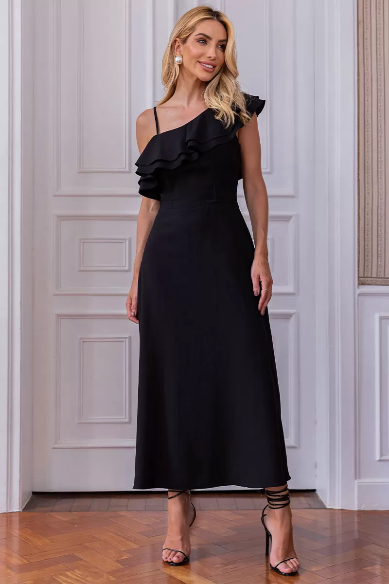 Miss Misses - Tânia Godê Dress With Straps And Frill In Black - 54490001 Miss Misses - Tânia Godê Dress With Straps And Frill In Black - 54490001
