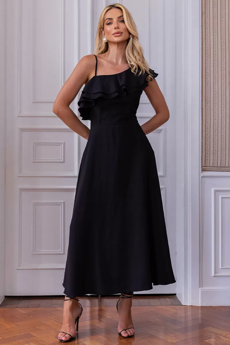 Miss Misses - Tânia Godê Dress With Straps And Frill In Black - 54490001 Miss Misses - Tânia Godê Dress With Straps And Frill In Black - 54490001