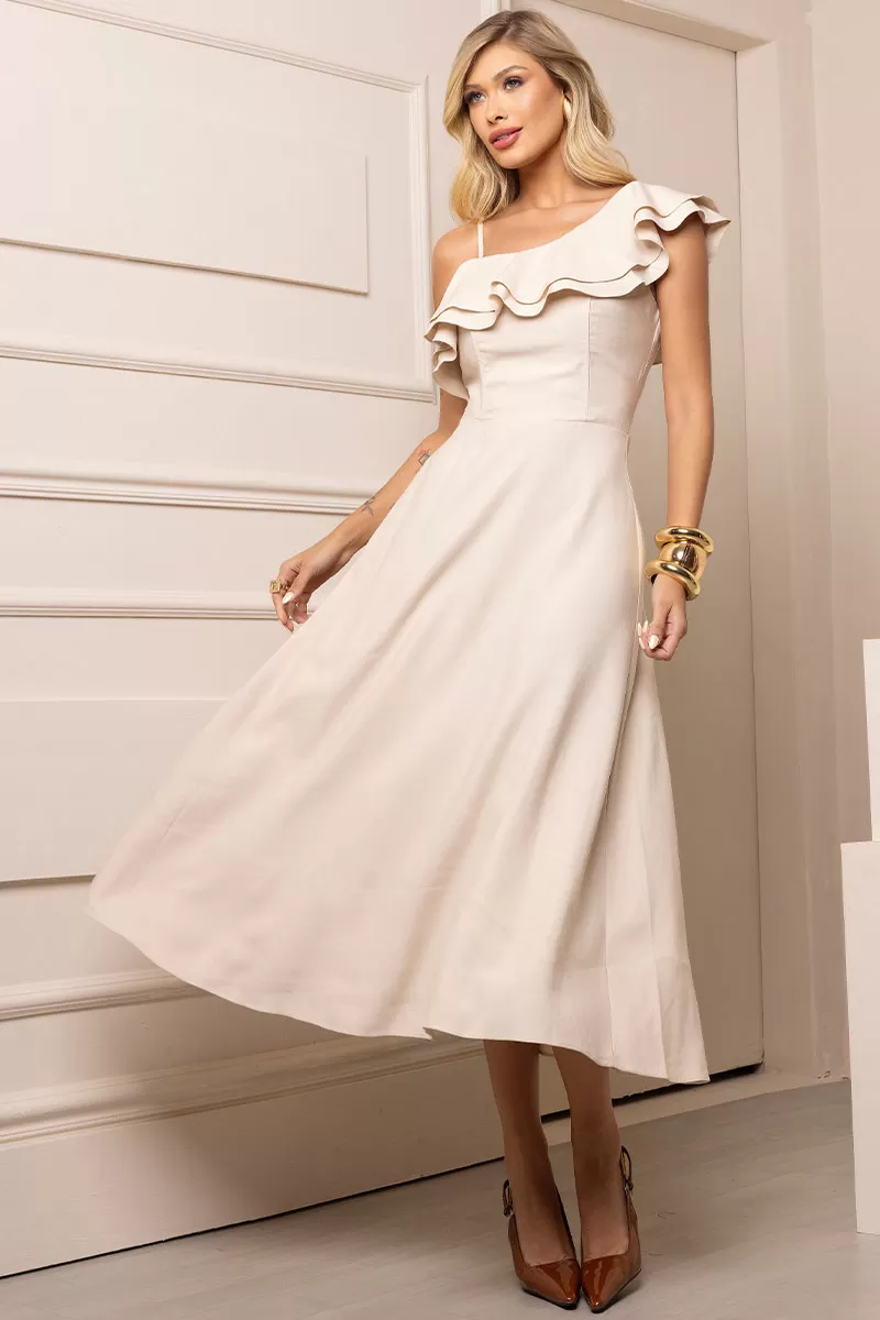 Miss Misses - Tania Godê Dress With Straps And Frill Beige - 54490215 Miss Misses - Tania Godê Dress With Straps And Frill Beige - 54490215