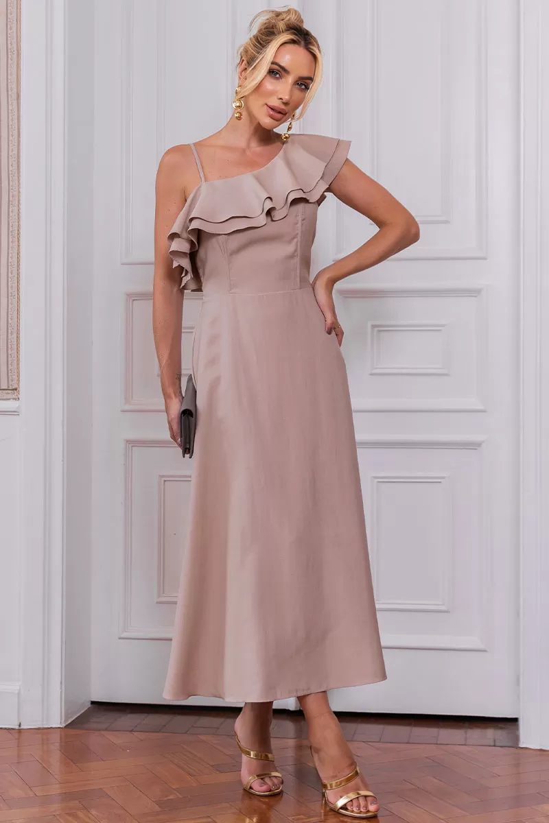 Miss Misses - Tânia Godê Dress With Straps And Frill Khaki - 54490136