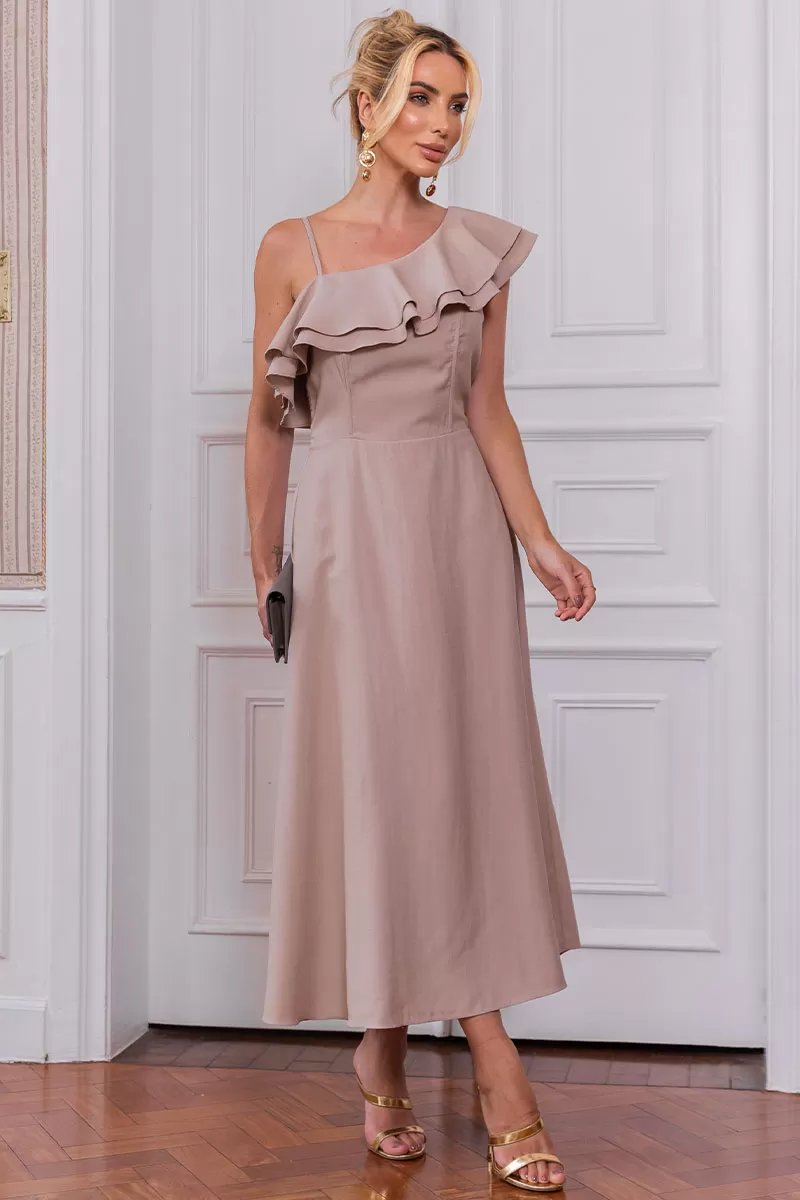 Miss Misses - Tânia Godê Dress With Straps And Frill Khaki - 54490136 Miss Misses - Tânia Godê Dress With Straps And Frill Khaki - 54490136