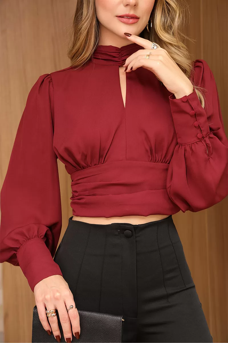 Miss Misses - Miss Misses Long Chiffon Wine Shirt - 80524006