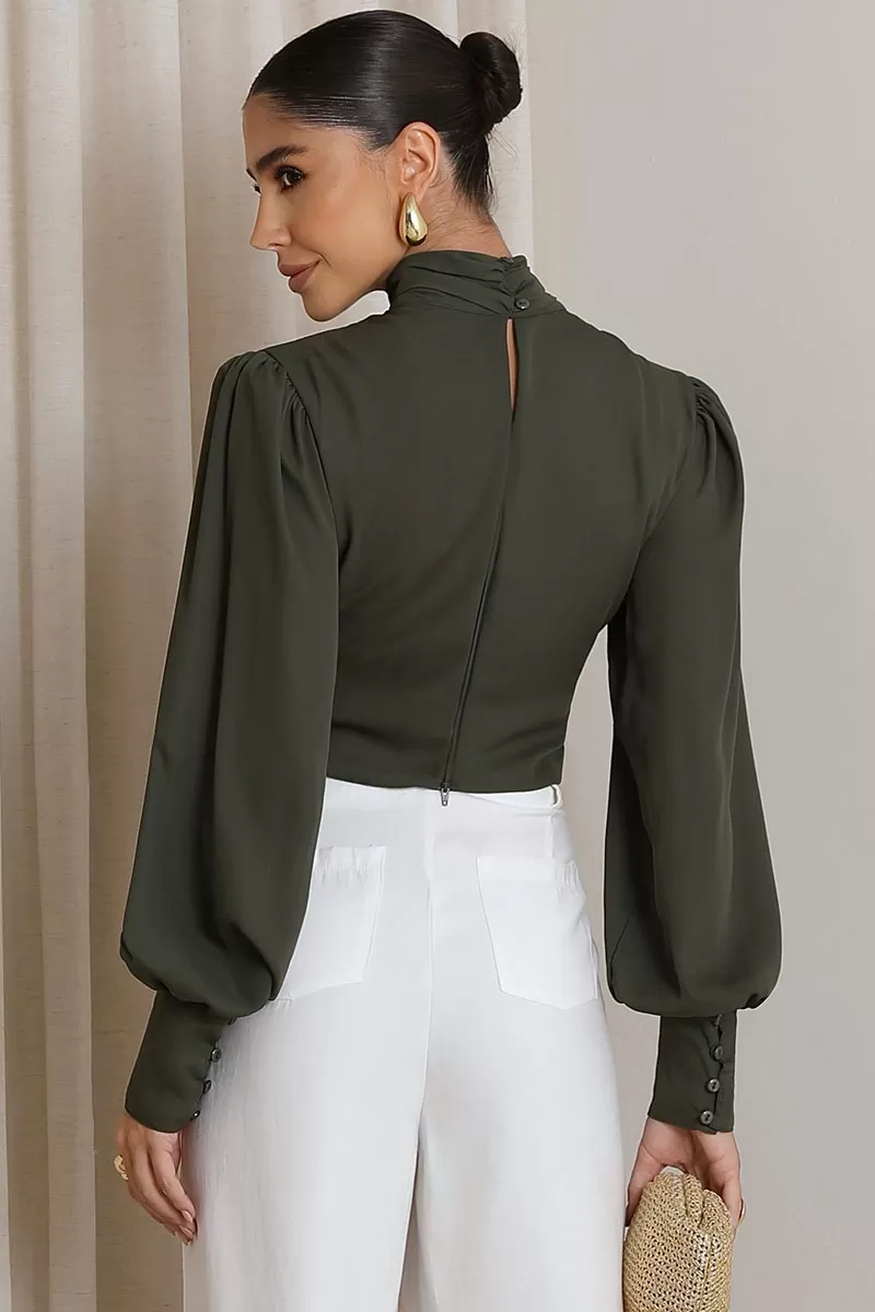 Miss Misses - Miss Misses Long Chiffon Shirt Moss Green - 80524038 Miss Misses - Miss Misses Long Chiffon Shirt Moss Green - 80524038