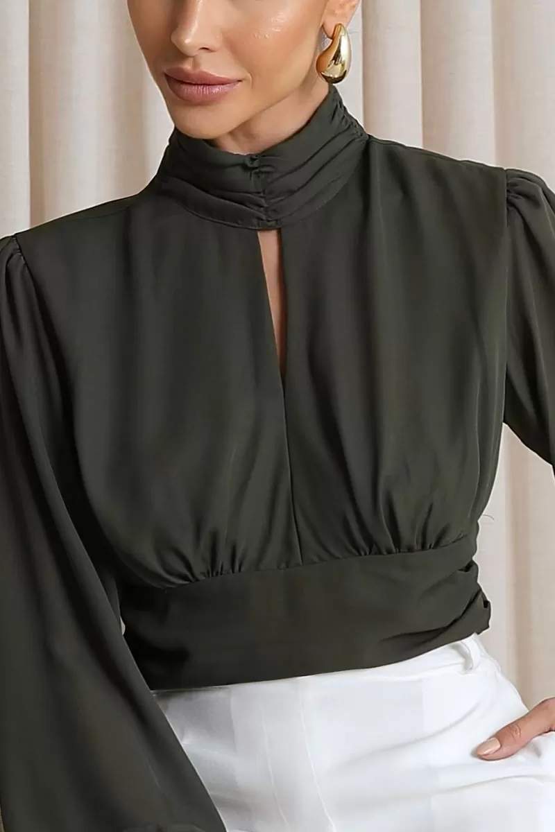 Miss Misses - Miss Misses Long Chiffon Shirt Moss Green - 80524038 Miss Misses - Miss Misses Long Chiffon Shirt Moss Green - 80524038