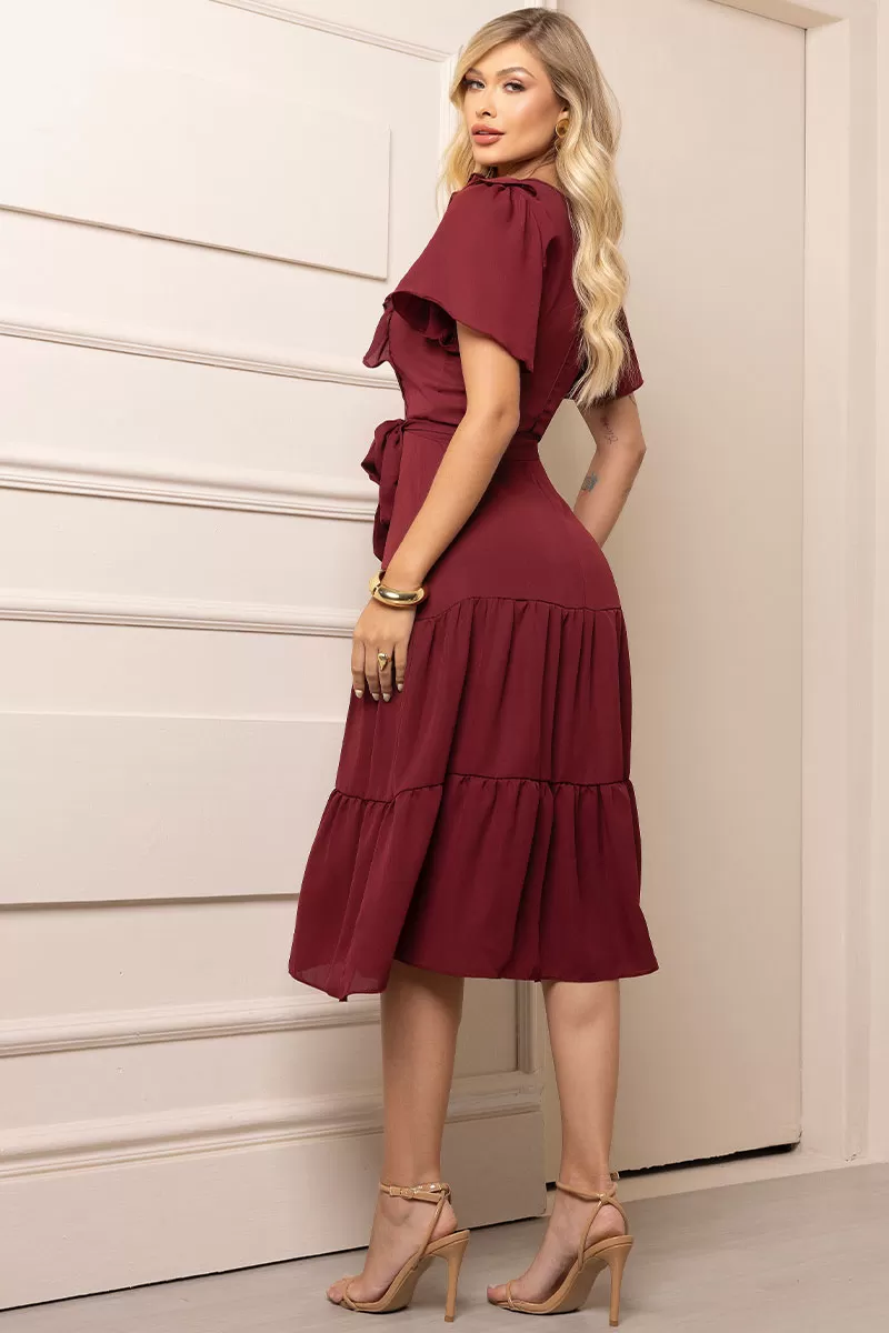 Miss Misses - Silvia Dress With Guipure And Wine Sash - 54481006 Miss Misses - Silvia Dress With Guipure And Wine Sash - 54481006