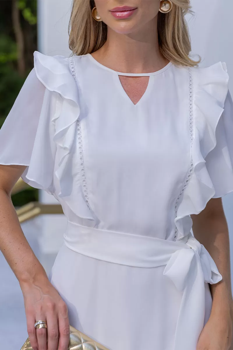 Miss Misses - Silvia Dress With Guipure And Off-Shoulder Belt - 54481030 Miss Misses - Silvia Dress With Guipure And Off-Shoulder Belt - 54481030