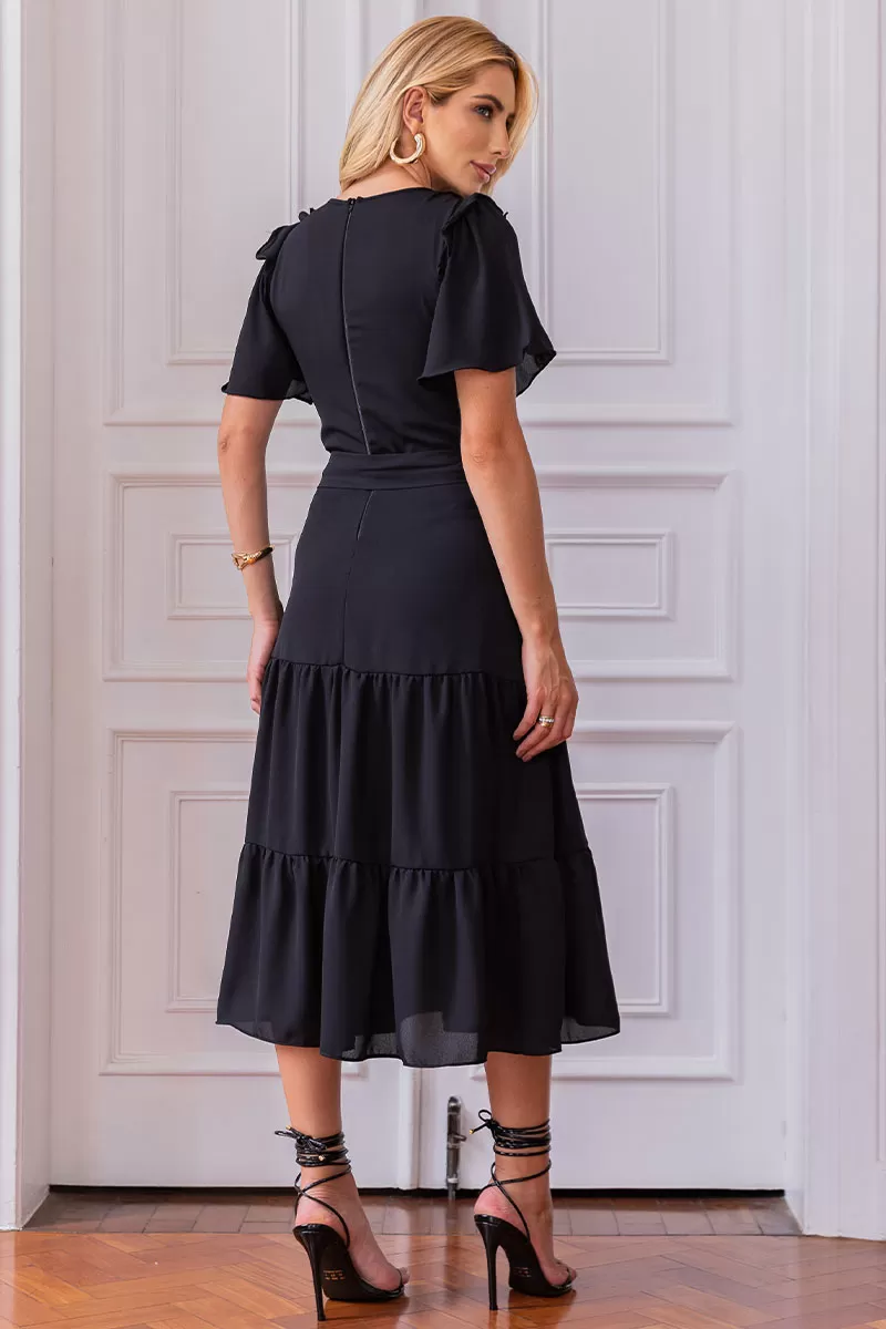 Miss Misses - Silvia Dress With Guipure And Black Belt - 54481001 Miss Misses - Silvia Dress With Guipure And Black Belt - 54481001