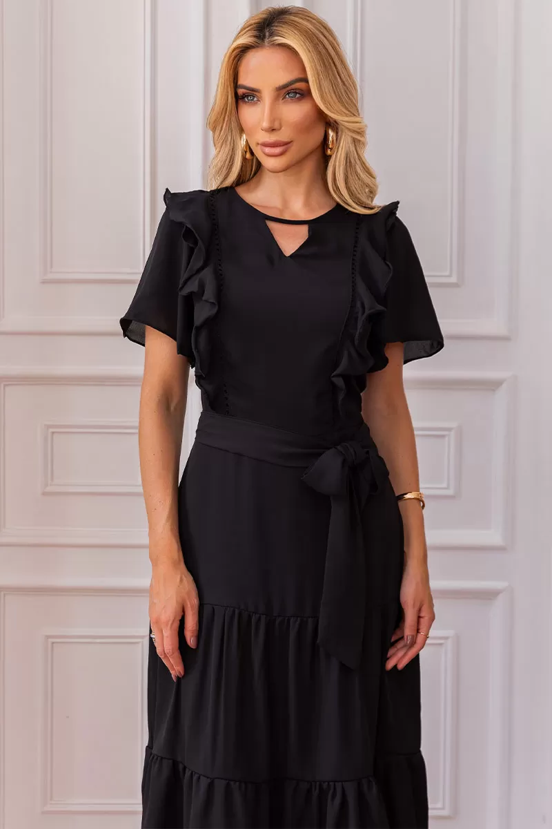 Miss Misses - Silvia Dress With Guipure And Black Belt - 54481001 Miss Misses - Silvia Dress With Guipure And Black Belt - 54481001