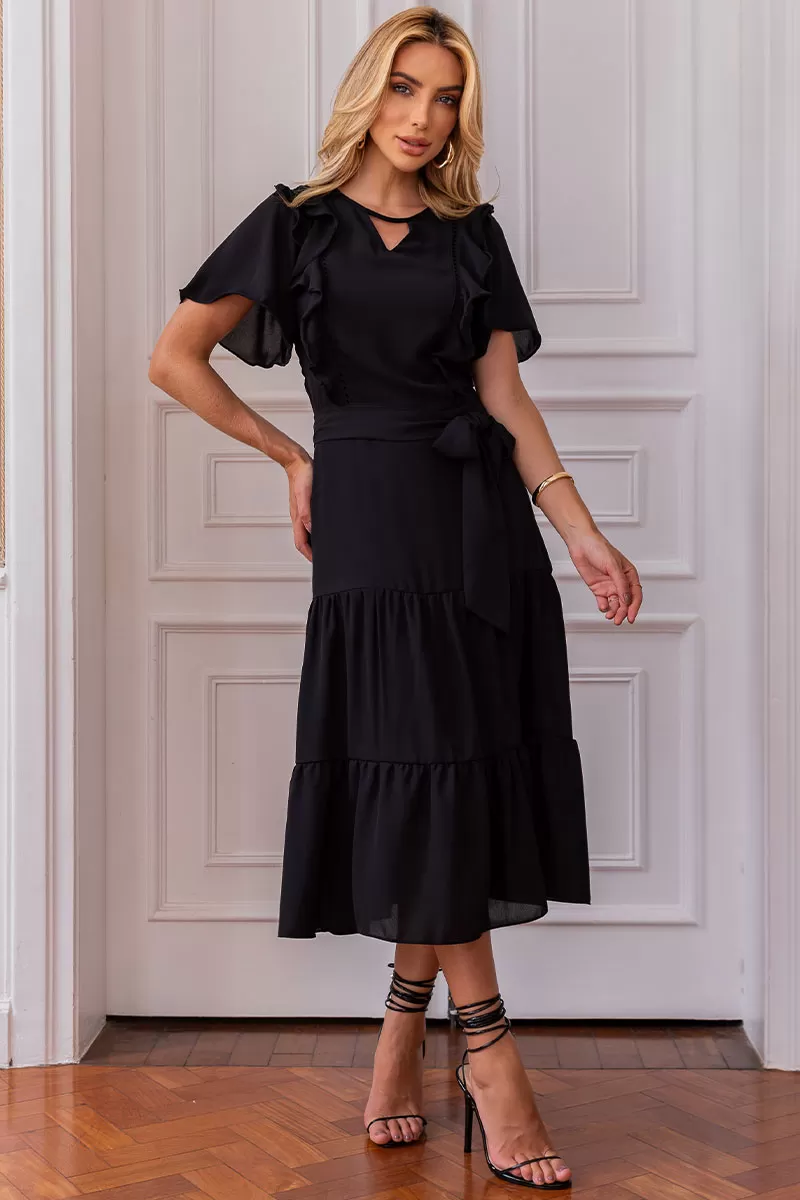 Miss Misses - Silvia Dress With Guipure And Black Belt - 54481001 Miss Misses - Silvia Dress With Guipure And Black Belt - 54481001