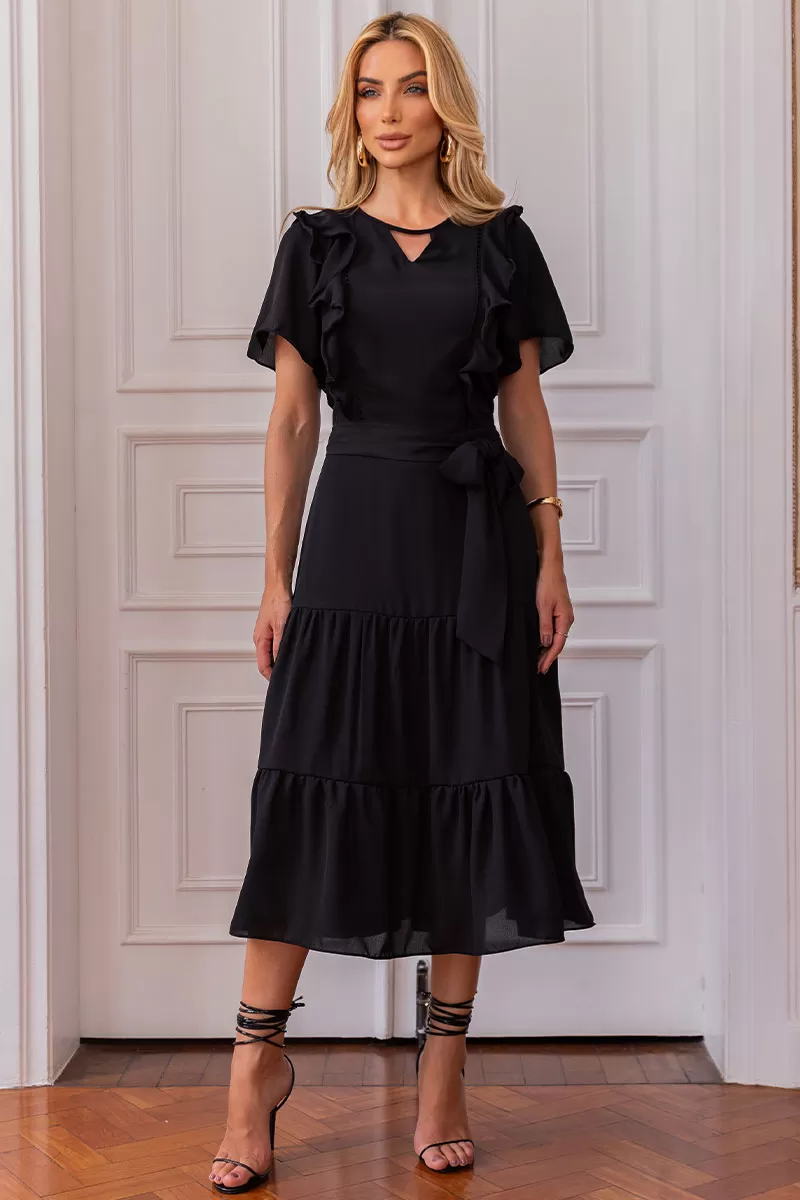 Miss Misses - Silvia Dress With Guipure And Black Belt - 54481001 Miss Misses - Silvia Dress With Guipure And Black Belt - 54481001