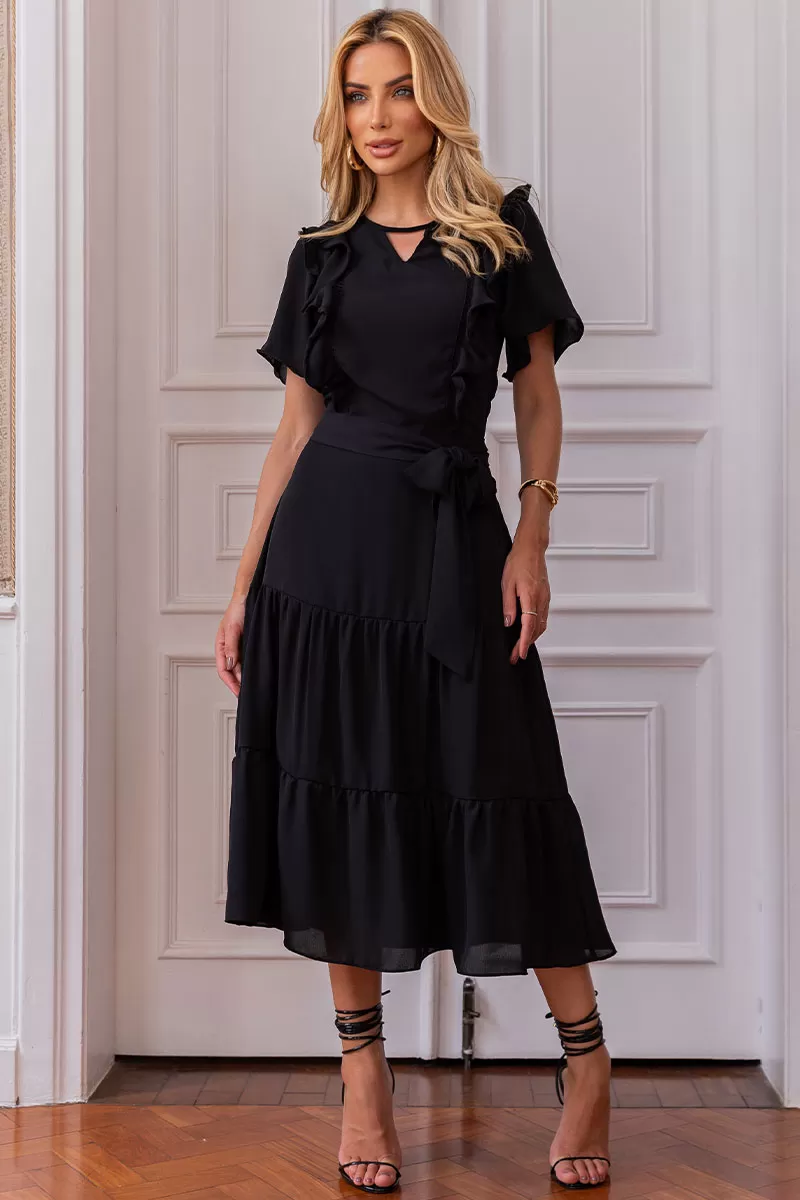 Miss Misses - Silvia Dress With Guipure And Black Belt - 54481001 Miss Misses - Silvia Dress With Guipure And Black Belt - 54481001