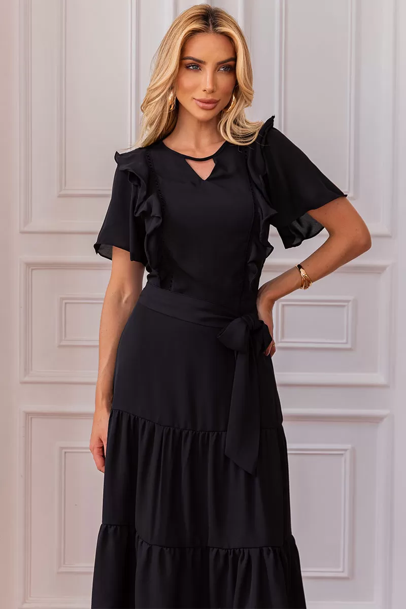 Miss Misses - Silvia Dress With Guipure And Black Belt - 54481001 Miss Misses - Silvia Dress With Guipure And Black Belt - 54481001