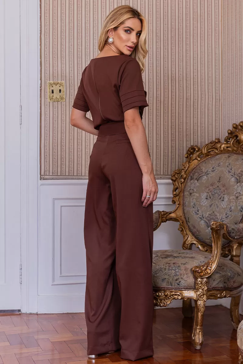 Miss Misses - Viviane Tailored Pants with Brown Button - 54312214